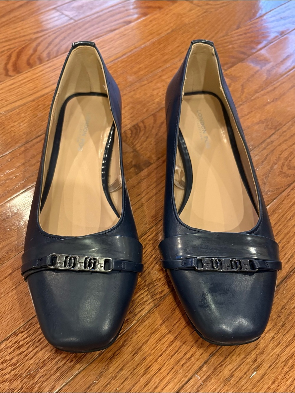 London Fog Navy Square-Toe Loafers with Metal Accent